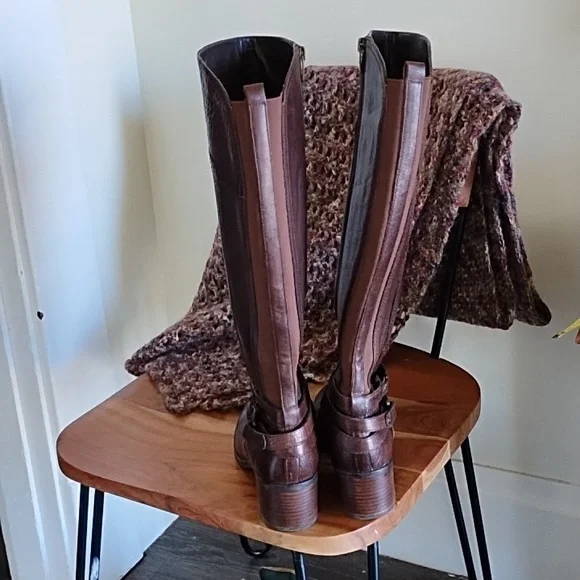 Marc Fisher brown tall leather boots with buckle detail size 8 1/2 - Picture 3 of 15